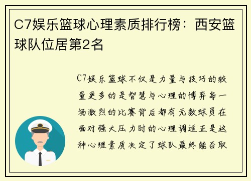 C7娱乐篮球心理素质排行榜：西安篮球队位居第2名