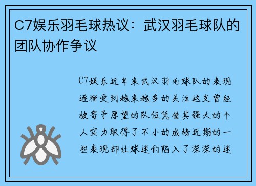 C7娱乐羽毛球热议：武汉羽毛球队的团队协作争议